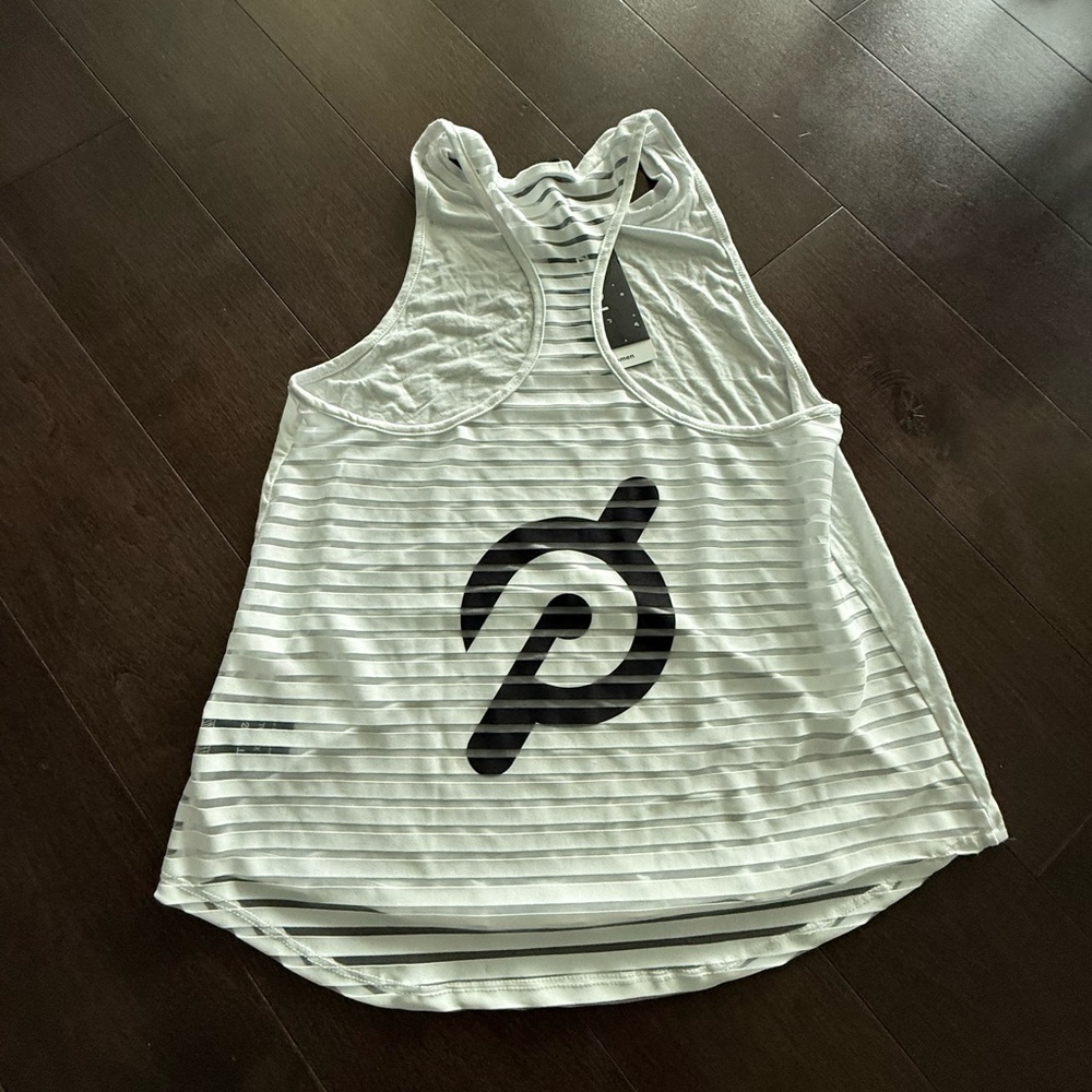 Terez Peloton White and Black Striped Tank Top